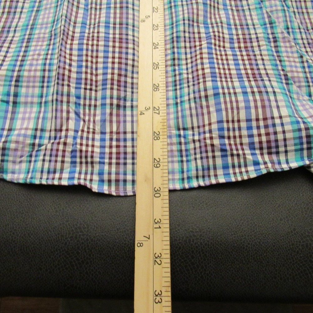 Peter Millar Summer Comfort Mens Large Plaid Button Down Shirt Blue Purple Teal - Picture 6 of 7